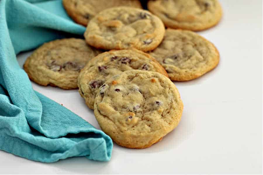 picture of warm out of the oven, soft and chewy Sourdough Chocolate Chip Cookies